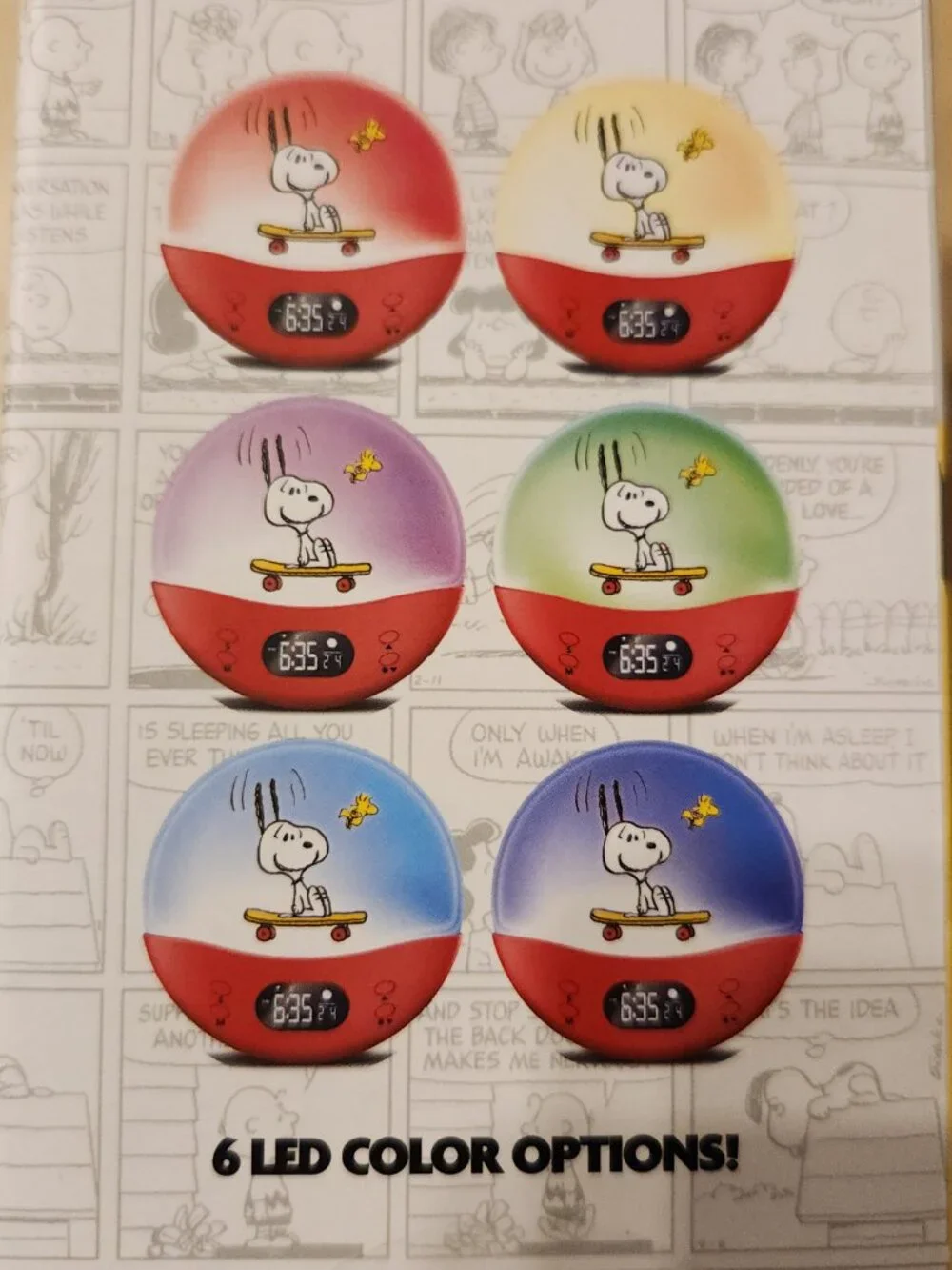 Peanuts Snoopy & Woodstock Sunrise Alarm Clock NEW Skateboarding